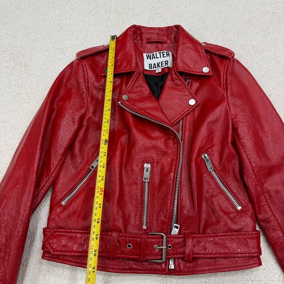 Walter Baker $748 100% Lamb Leather Jacket Moto Red Size Small Like New - Picture 10 of 13